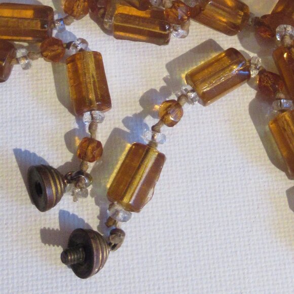 36" long, 1920s Art Deco Flapper necklace, Faceted Amber Glass, Crystal Necklace - Picture 9 of 10